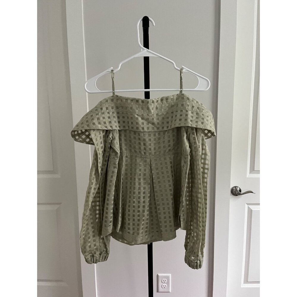 Jonathan Simkhai Paulina Windowpane Cotton Silk Top in Celadon Size XS - Picture 4 of 10